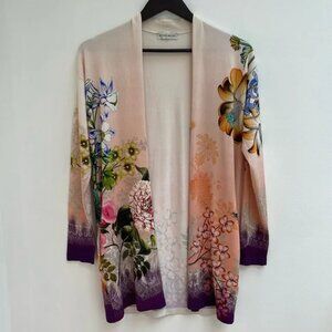 Silk Floral Cardigan ombré peach purple